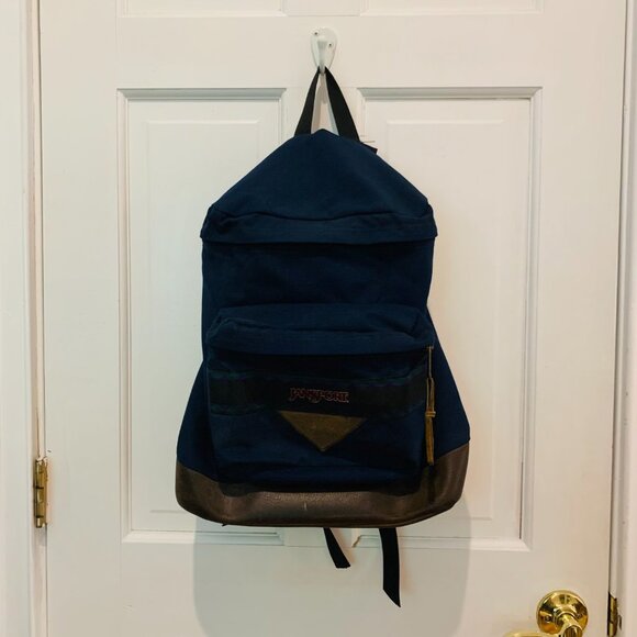 Vintage JanSport Southwest Geometric Pattern Bag BACKPACK Leather 90's 1990 - Picture 1 of 13